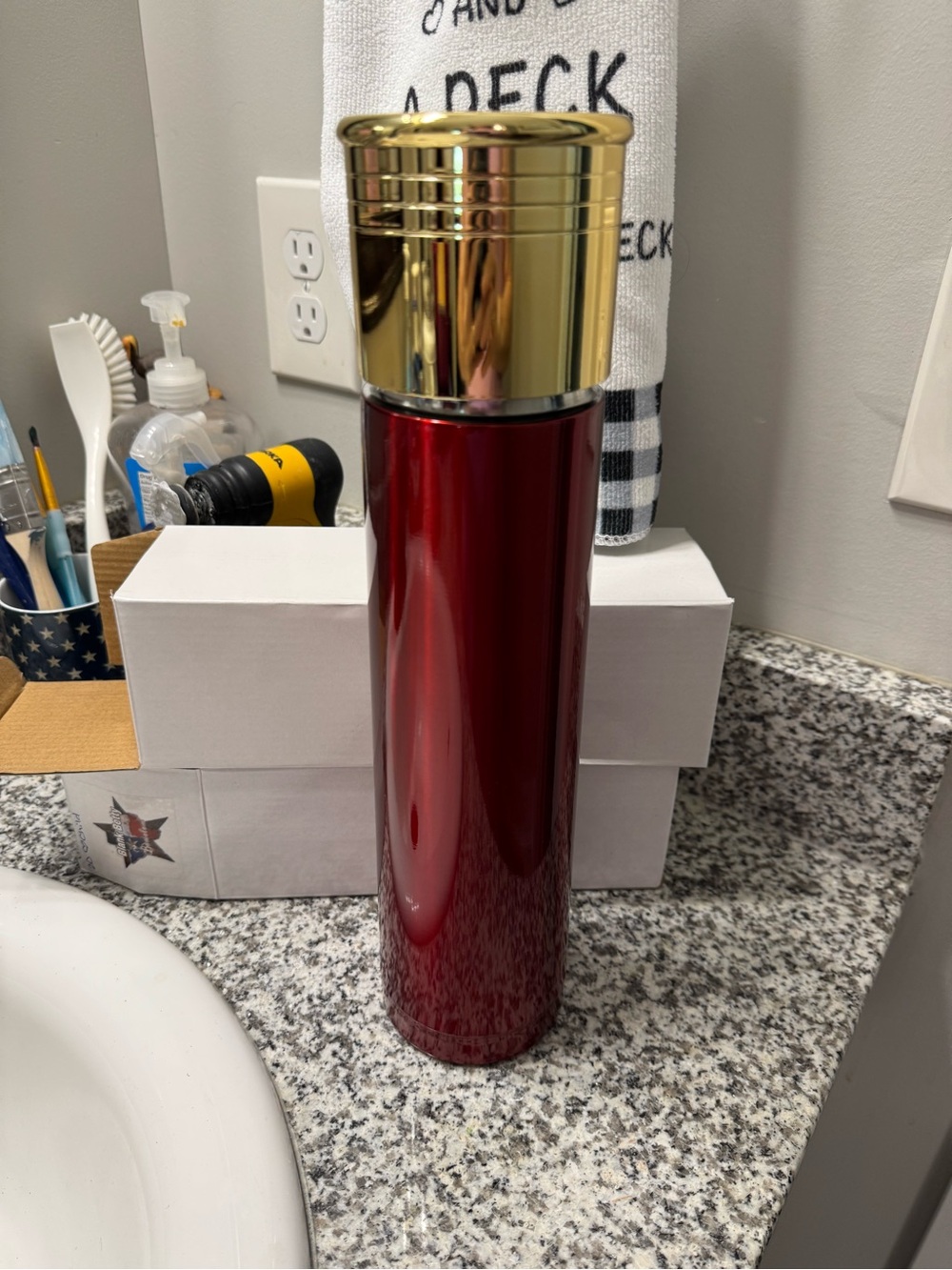 Metal Red and Gold Thermal Tumbler - Sleek Insulated Bottle